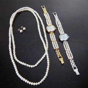 (Silver) Fresh water pearl jewelry set